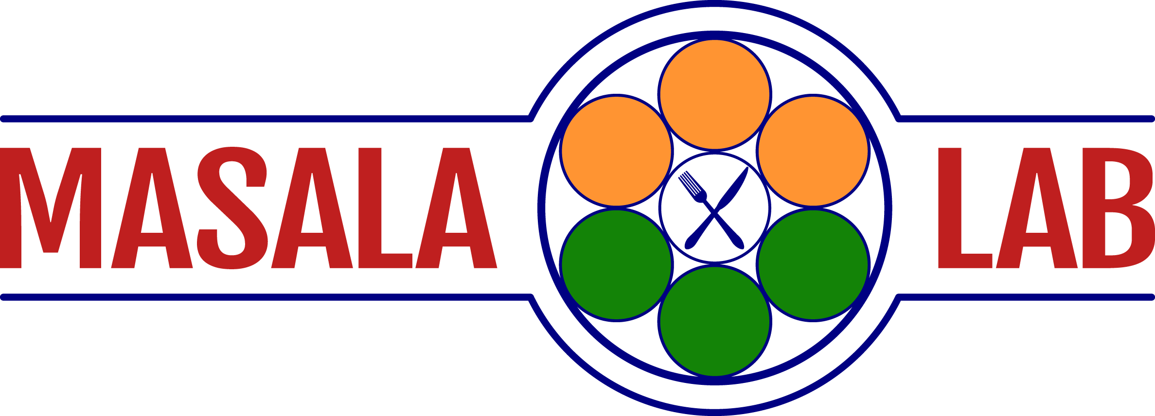 Our colorful logo in orange and green -- "Masala Lab"